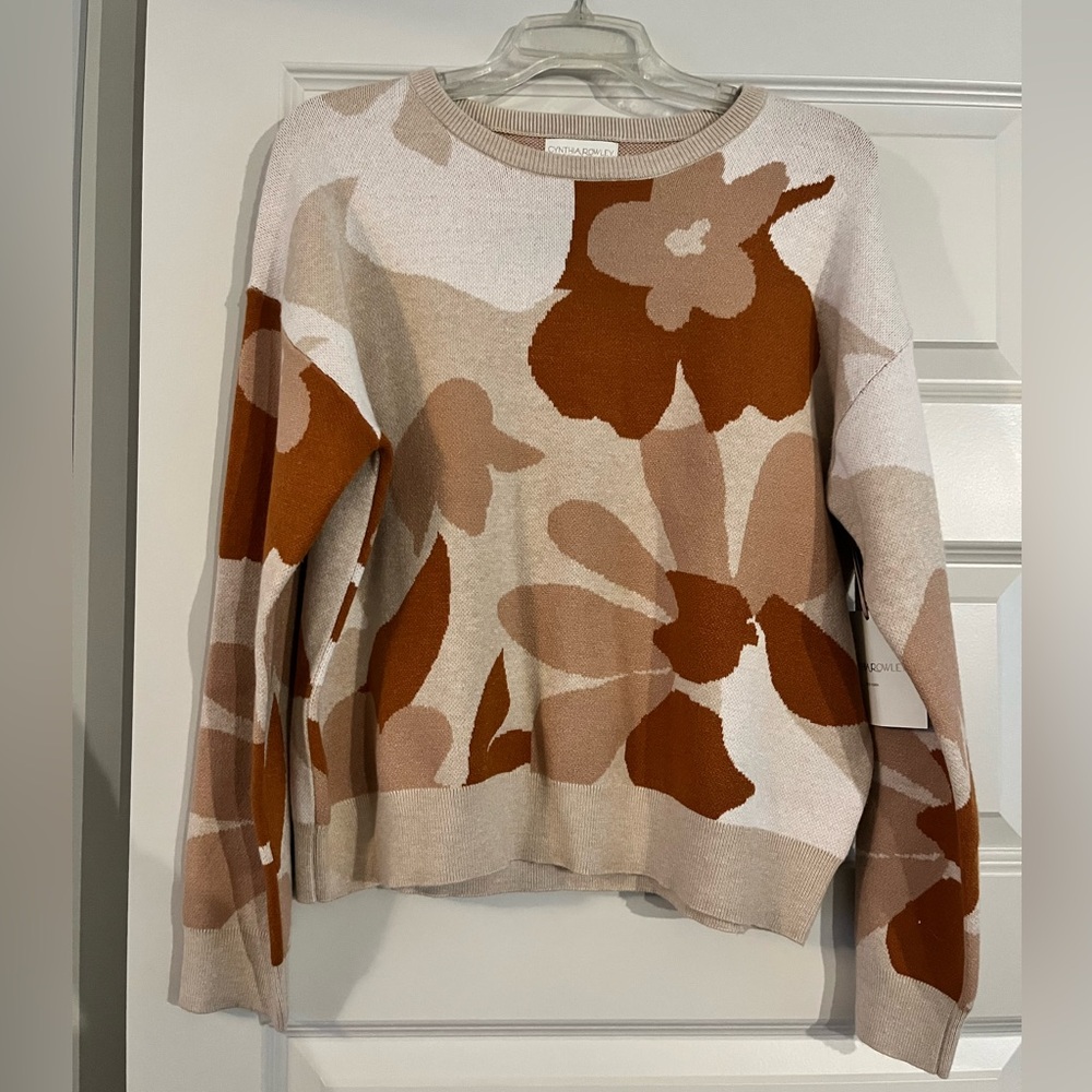 NWT Cynthia Rowley Floral Sweater - Brown and Cream